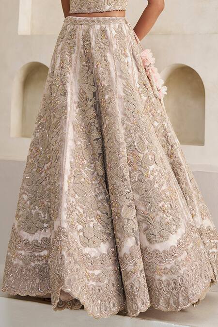 Pankaj & Nidhi_Pink Tulle, Silk Organza Hellebore Carnival Hand Embellished Lehenga Set _Online_at_Aza_Fashions