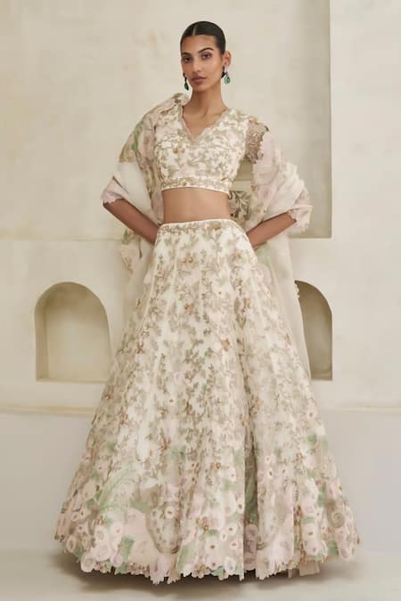 Pankaj & Nidhi Myrtle Blooming Hand Embellished Lehenga Set 