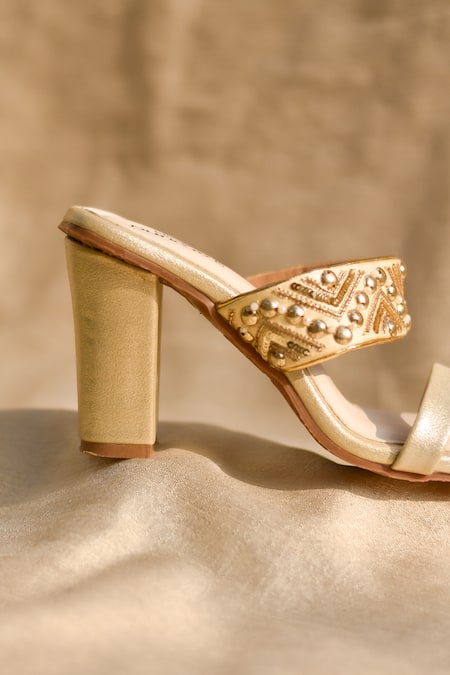 Around Always Gold Sequins, Beads Suroor Embroidered Strap Heels Online at Aza Fashions Around Always_Gold Sequins, Beads Suroor Embroidered Strap Heels _Online_at_Aza_Fashions