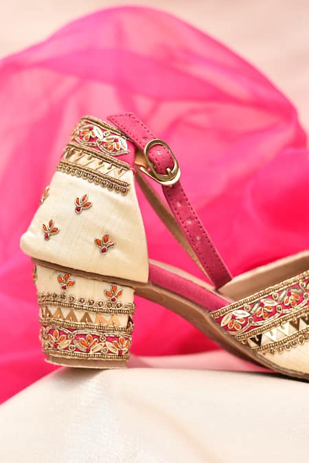 Buy_Around Always_Gold Embroidery, Mirrors, Stones, Beads Kanika Mule Heels _Online_at_Aza_Fashions