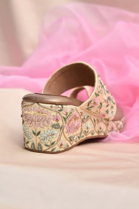 Around Always_Gold Embroidery, Sequins Padma Floral Wedges _Online_at_Aza_Fashions