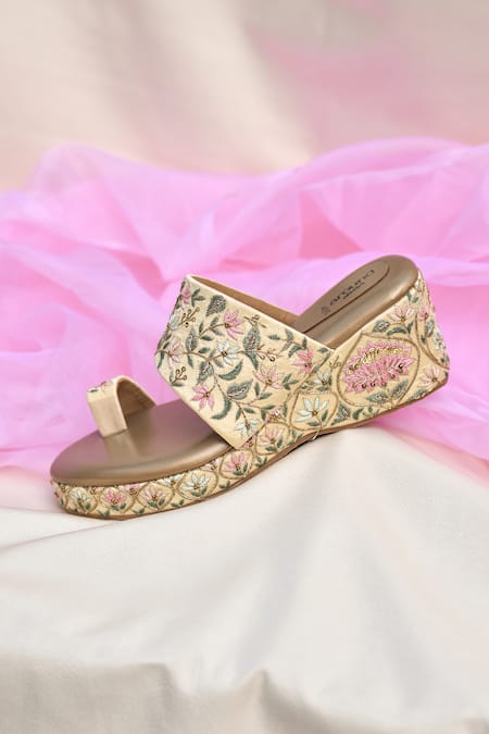 Around Always Padma Floral Embroidered Wedges 