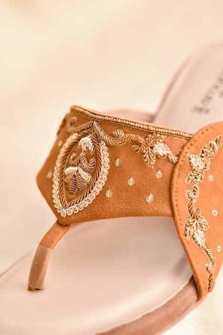 Around Always Brown Embroidery, Sequins Amara Heels Online at Aza Fashions Around Always_Brown Embroidery, Sequins Amara Heels _Online_at_Aza_Fashions