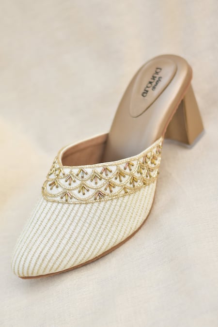 Around Always Tanuja Striped Embroidered Mule Heels 