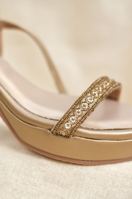 Buy_Around Always_Gold Mirrors, Embroidery, Glitter Yaffa Heels _Online_at_Aza_Fashions