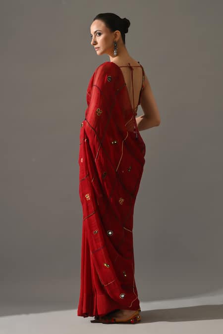 Medha Ruby Hand Embroidered Saree With Blouse 