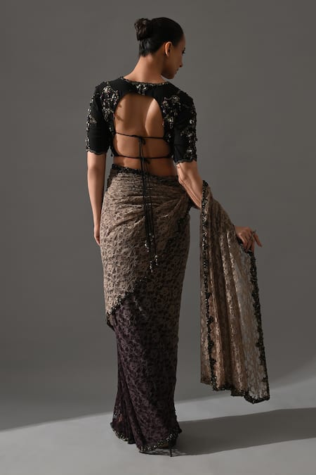 Medha Rose Floral Lace Saree With Blouse 