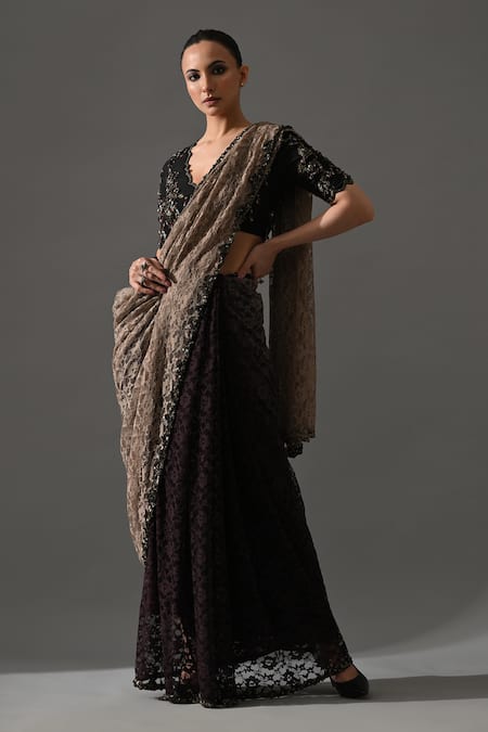 Medha Rose Floral Lace Saree With Blouse 