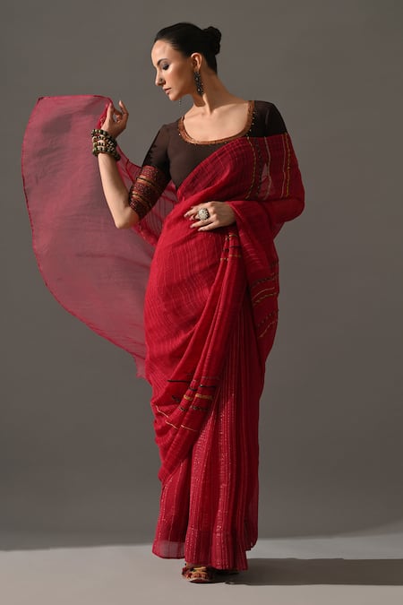 Buy_Medha_Pink Silk Organza Embroidery, Metallic Thread Jaipur Hand Saree With Blouse _Online_at_Aza_Fashions