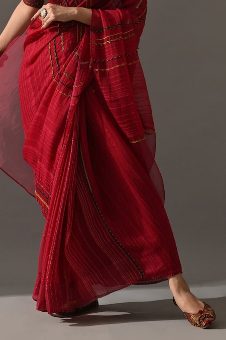 Shop_Medha_Pink Silk Organza Embroidery, Metallic Thread Jaipur Hand Saree With Blouse _Online_at_Aza_Fashions