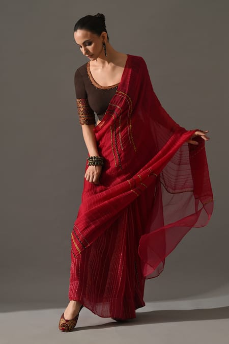 Medha Jaipur Hand Embroidered Saree With Blouse 