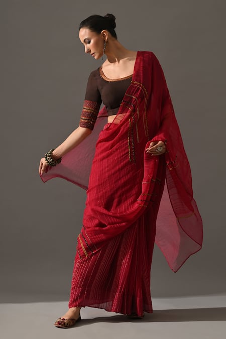 Buy_Medha_Pink Silk Organza Embroidery, Metallic Thread Jaipur Hand Saree With Blouse 