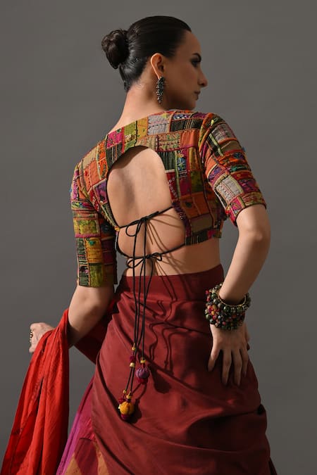 Buy_Medha_Multi Color Organza, Chiffon, Rangeela Patch Work Lehenga Set _Online_at_Aza_Fashions