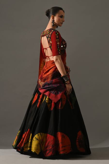 Medha_Multi Color Silk Organza, Chiffon Mirrors, Banjara Bandhani Tie Dye Lehenga Set _Online_at_Aza_Fashions