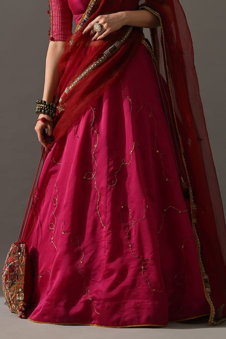 Medha_Pink , Organza Embroidery, Beads, Stones, Sharbat Placed Lehenga Set _at_Aza_Fashions