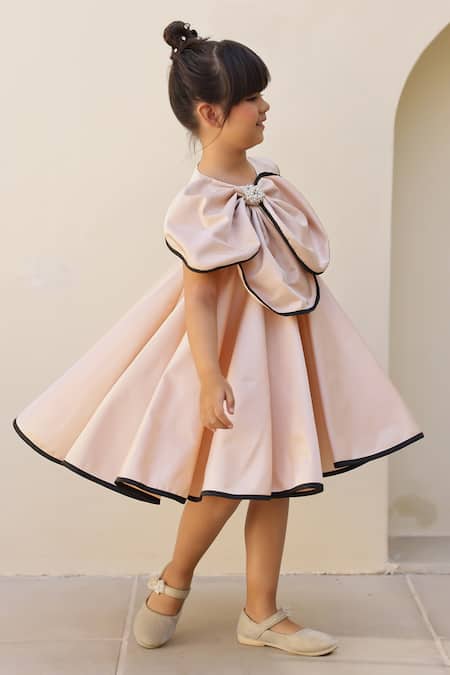 Janyas Closet_Cream Satin, Shantoon Pearls Flower Centre Dress _Online_at_Aza_Fashions