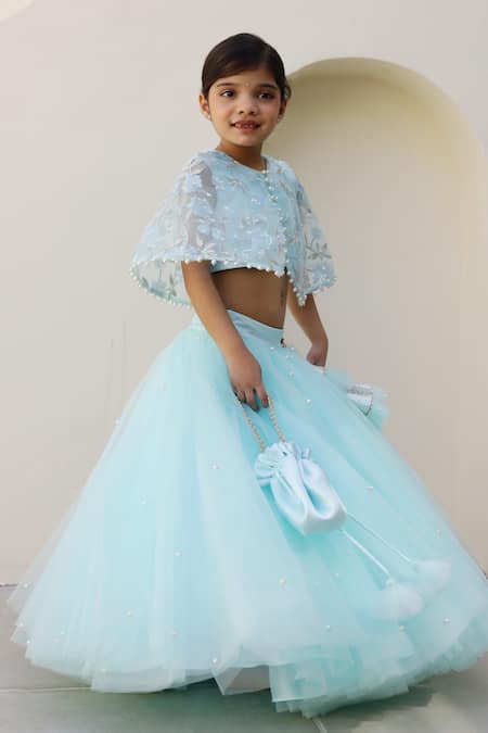 Janyas Closet_Blue Net, Shantoon Sequins, Beads Ocean Mist Embellished Cape And Lehenga Set _Online_at_Aza_Fashions