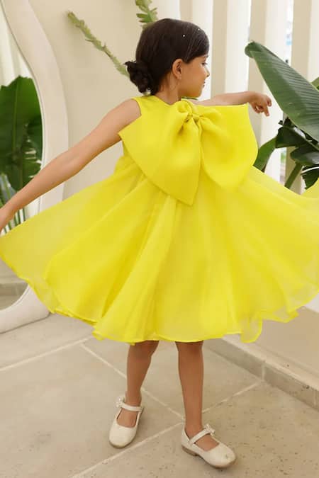 Janyas Closet_Yellow Organza, Silk, Shantoon Bows, Fabric Flowers Elysian Dress _Online_at_Aza_Fashions