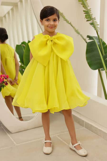 Janyas Closet_Yellow Organza, Silk, Shantoon Bows, Fabric Flowers Elysian Dress _at_Aza_Fashions