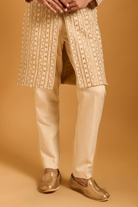 Siddartha Tytler_Gold Silk, Knit Zari, Crystals, Embroidery And Sherwani Set _Online_at_Aza_Fashions