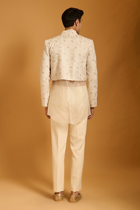 Siddartha Tytler Floral & Honeycomb Thread Work Jacket Set 