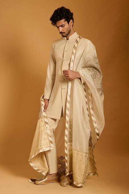 Siddartha Tytler_Ivory Zari, Embroidery Dupatta _Online_at_Aza_Fashions