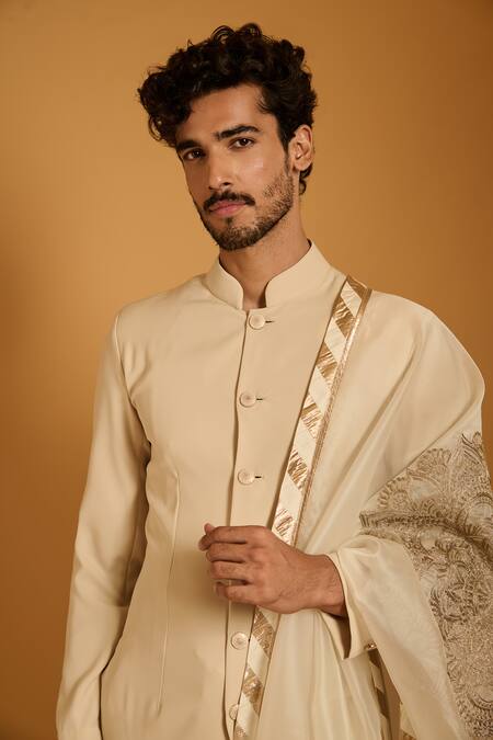 Buy_Siddartha Tytler_Ivory Zari, Embroidery Dupatta _Online_at_Aza_Fashions