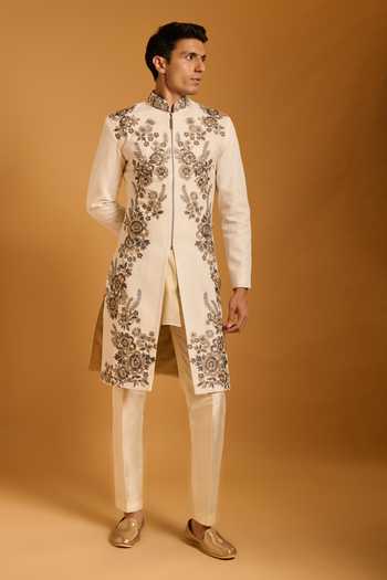 Siddartha Tytler Floral Vine Embroidered Sherwani Set 