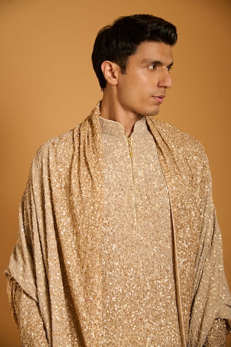 Buy_Siddartha Tytler_Gold Georgette, Rayon Sequins Ombre Work Kurta Set _Online_at_Aza_Fashions