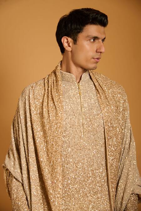 Buy_Siddartha Tytler_Gold Sequins Ombre Work Dupatta _Online_at_Aza_Fashions