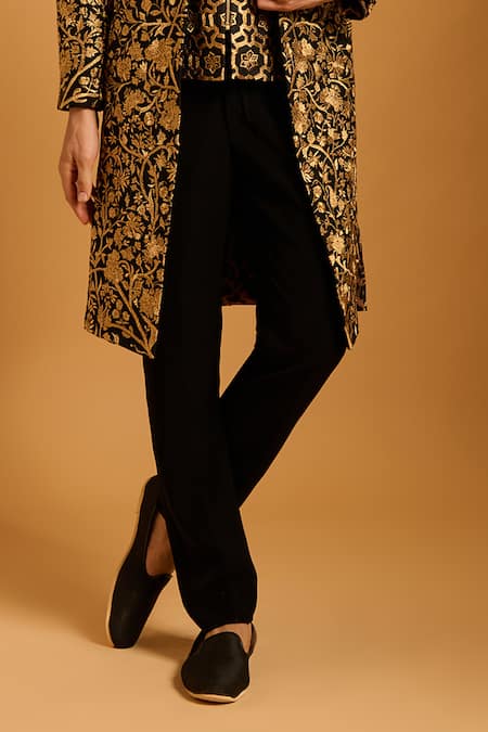 Siddartha Tytler_Gold Silk, Dupion, Knit Zari, Embroidery Sherwani Set _Online_at_Aza_Fashions