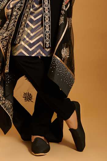 Buy_Siddartha Tytler_Black Microfiber, Knit, Chanderi Zari, Embroidery Sherwani Set _Online_at_Aza_Fashions