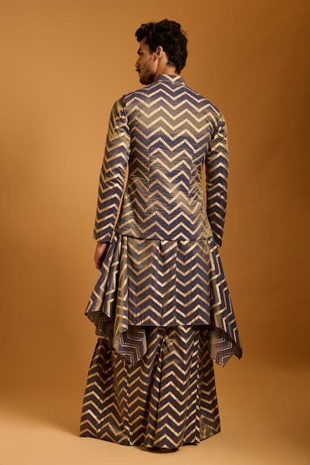 Siddartha Tytler Chevron Quilted Zipper Bundi & Kurta Set 