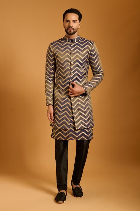 Siddartha Tytler Chevron Pattern Sherwani Set 