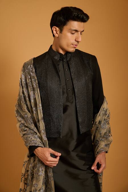 Siddartha Tytler_Grey Zari, Embroidery Dupatta _Online_at_Aza_Fashions