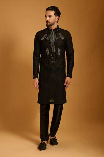 Buy Siddartha Tytler Black Georgette, Polyester, Silk Embroidery, Beads, Thread Work Kurta Set at Aza Fashions Buy_Siddartha Tytler_Black Georgette, Polyester, Silk Embroidery, Beads, Thread Work Kurta Set _at_Aza_Fashions