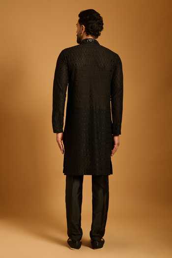 Shop Siddartha Tytler Black Georgette, Polyester, Silk Embroidery, Beads, Thread Work Kurta Set at Aza Fashions Shop_Siddartha Tytler_Black Georgette, Polyester, Silk Embroidery, Beads, Thread Work Kurta Set _at_Aza_Fashions