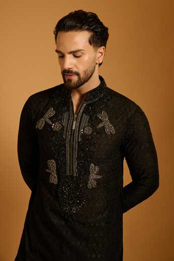 Buy Siddartha Tytler Black Georgette, Polyester, Silk Embroidery, Beads, Thread Work Kurta Set Online at Aza Fashions Buy_Siddartha Tytler_Black Georgette, Polyester, Silk Embroidery, Beads, Thread Work Kurta Set _Online_at_Aza_Fashions