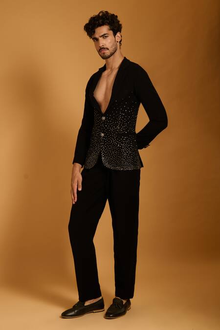 Buy Siddartha Tytler Black Knit, Microfiber Crystals Gradient Suit Set Online at Aza Fashions Buy_Siddartha Tytler_Black Knit, Microfiber Crystals Gradient Suit Set _Online_at_Aza_Fashions