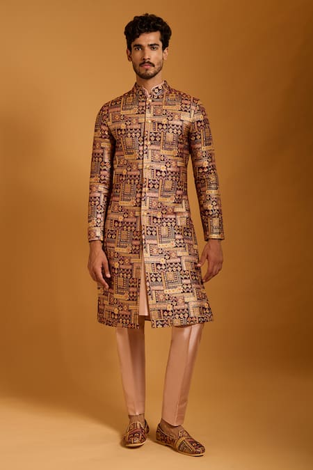 Siddartha Tytler Quilted & Crystallized Brocade Sherwani Set 