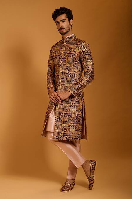 Shop Siddartha Tytler Multi Color Brocade Crystals, Metallic Quilted And Crystallized Sherwani Set Online at Aza Fashions Shop_Siddartha Tytler_Multi Color Brocade Crystals, Metallic Quilted And Crystallized Sherwani Set _Online_at_Aza_Fashions
