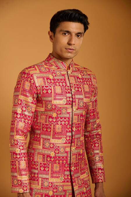 Siddartha Tytler Multi Color Brocade Crystals Quilted And Sherwani Set Online at Aza Fashions Siddartha Tytler_Multi Color Brocade Crystals Quilted And Sherwani Set _Online_at_Aza_Fashions