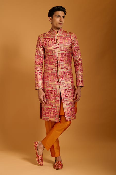 Siddartha Tytler Quilted & Crystallized Brocade Sherwani Set 