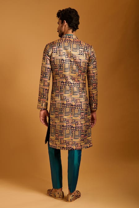 Siddartha Tytler Quilted & Crystallized Brocade Sherwani Set 