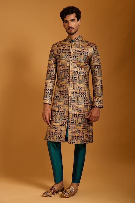 Siddartha Tytler Quilted & Crystallized Brocade Sherwani Set 