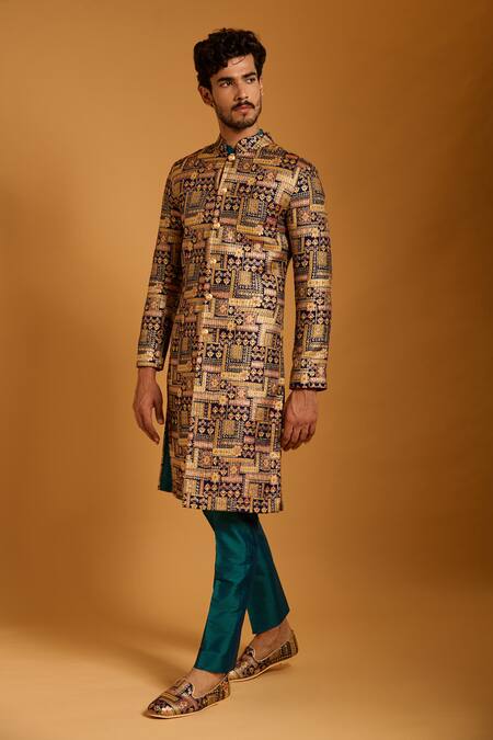 Siddartha Tytler Multi Color Brocade Crystals, Studs Quilted And Crystallized Sherwani Set Online at Aza Fashions Siddartha Tytler_Multi Color Brocade Crystals, Studs Quilted And Crystallized Sherwani Set _Online_at_Aza_Fashions