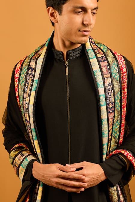 Buy_Siddartha Tytler_Black Linen Solid Kurta And Hakama Pant Set _Online_at_Aza_Fashions