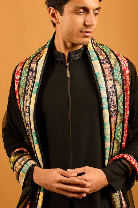 Buy_Siddartha Tytler_Multi Color Zari Brocade Striped Dupatta _Online_at_Aza_Fashions