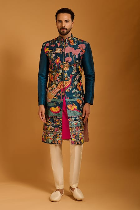 Siddartha Tytler Forest Thread Work Sherwani Set 