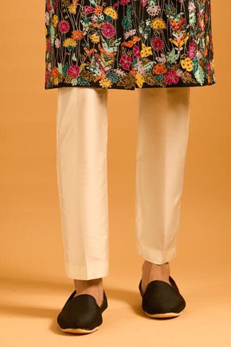 Siddartha Tytler_Black Silk Embroidery, Crystals, Metallic Thread Forest And Work Sherwani Set _Online_at_Aza_Fashions